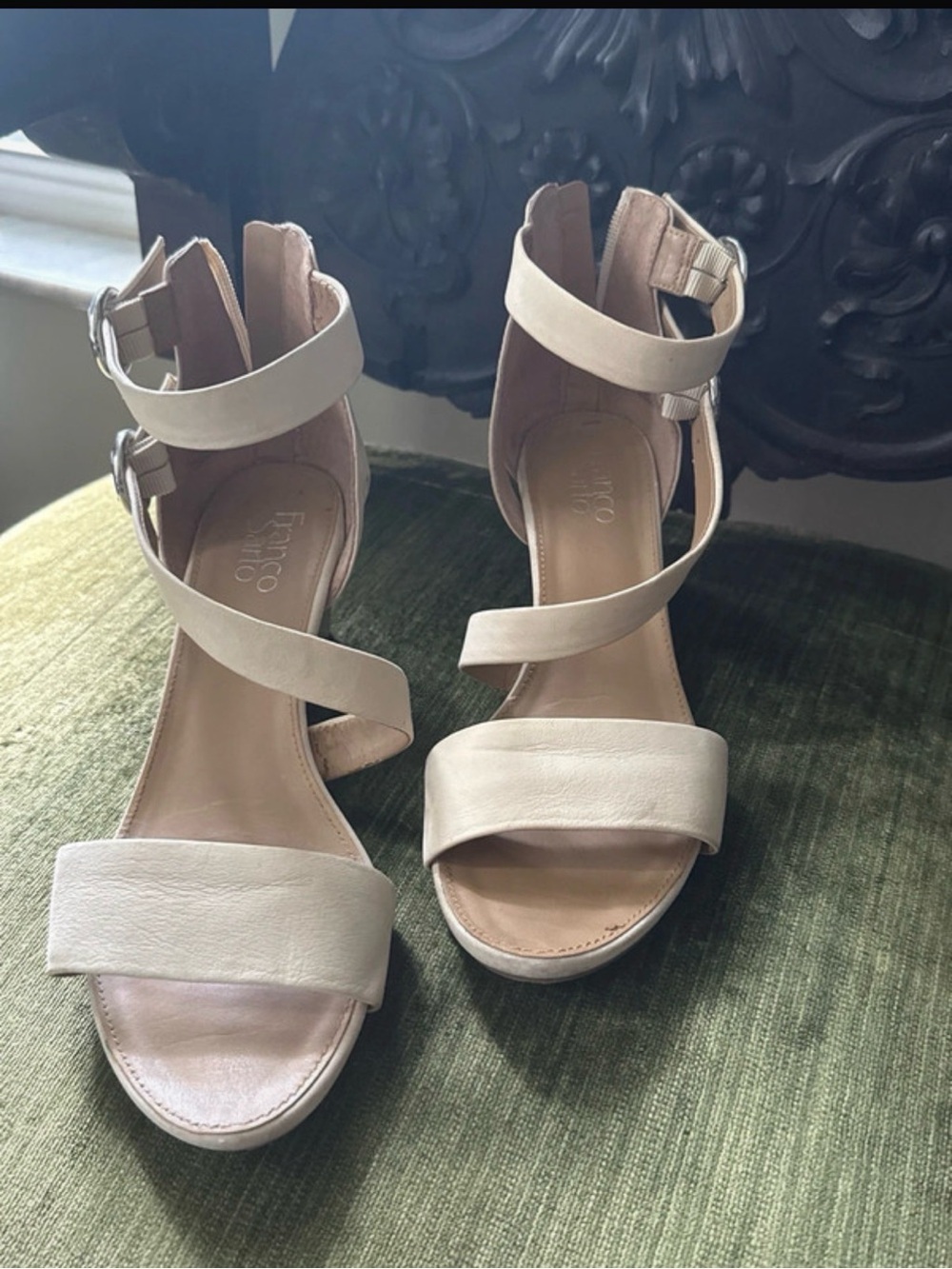 Franco Sarto Neutral Beige Strappy Wedge Sandals
